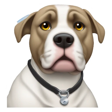 Heavy duty white Dodge ram truck. Driver three-quarter view with blue pit bull visible in the window sticker