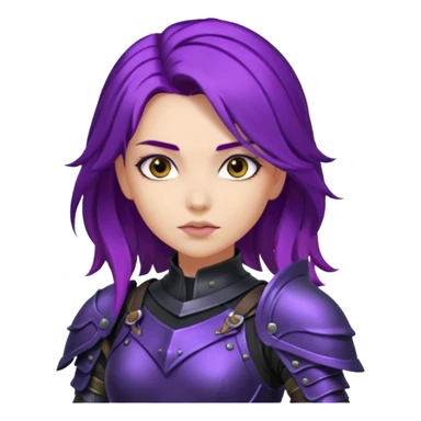 mysterious warrior girl with flowing purple hair, dressed in black armor, confident expression sticker