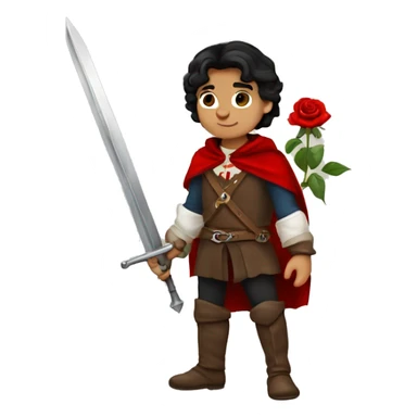 canela skin boy dark hair musketeer with red rose shoulder medieval cape and sword sticker