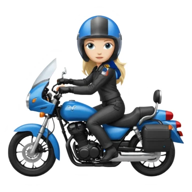 moça loira de cabelo comprido e olhos azuis com capacete em moto honda 150 preta em cima da moto sticker