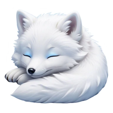 Meme-Worthy Cute Sleeping Arctic Fox Portrait Emoji, Head resting peacefully with a contented smile, showcasing a compact, agile build and a luxuriously soft white Fur with delicate icy blue accents, eyes shut in a serene, restful nap, Simplified yet hilariously adorable features, highly detailed, glowing with a soft, drowsy light, high shine, relaxed and utterly lovable, stylized with an air of playful laziness, bright and heartwarming, soft glowing outline, capturing the essence of a comically sleepy arctic fox, so meme-worthy it feels like it could instantly become the next viral sensation of adorable slumber! sticker