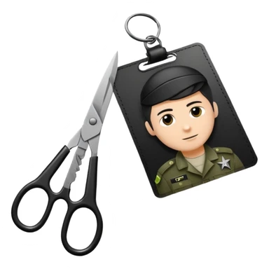 black Scissors cutting an idf soldier ID card in 2 parts .hyper realistic sticker