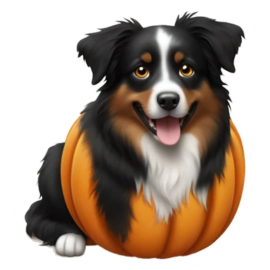 Small black australian shepherd dog in a pumpkin sticker
