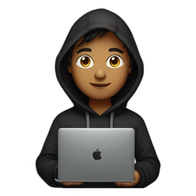 Indian boy wearing a black hoodie with laptop with galaxy background sticker