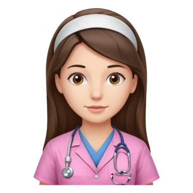 pretty brunette nurse with long hair in pink scrubs sticker
