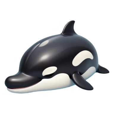 Meme-Worthy Cute Sleeping orca Portrait Emoji, Head resting peacefully with a contented smile, showcasing a smooth black-and-white body with gently drooping fins and eyes softly closed in serene slumber, Simplified yet adorably endearing features, highly detailed, glowing with a soft, drowsy deep-sea light, high shine, relaxed and utterly lovable, stylized with an air of playful oceanic laziness, soft glowing outline, capturing the essence of a sleeping orca that feels destined to become the next viral icon of adorable marine rest! sticker