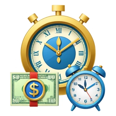 Flat vector icon of money with ruble symbol and a clock, representing tax payment deferral, minimalist governmental infographic style, solid shapes, high contrast, no shadows, no text, white background sticker