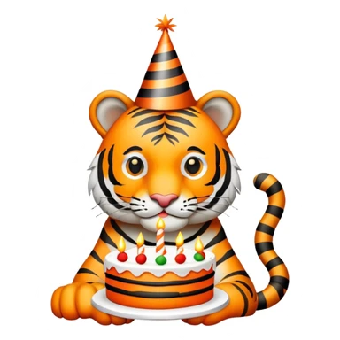 Tiger with birthday cake and party hat sticker