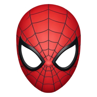 Spider-Man head with black mask, red web lines, big red eyes, minimal, clean, rounded, 3D shading, front-facing sticker