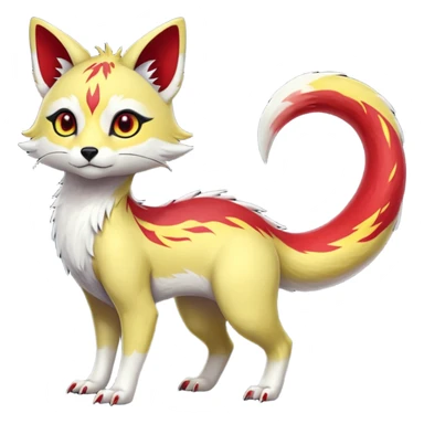  Hyper-realistic smooth Asian oriental painted silky soft White white with red gradients, and yellow slit eyes markings beautiful handsome gorgeous aesthetic colorful vibrant Vernid-Trico-species-Fakemon-creature by LiLaiRa, 4 legs, 1 tail, random markings, (full body) sticker