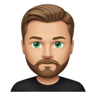 a good looking like leonardo di caprio blue eyes, beard, mustache, a black shirt, green eyes sticker