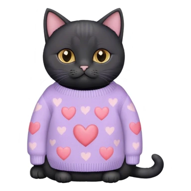 
black british cat in cute pastel sweater with hearts sticker