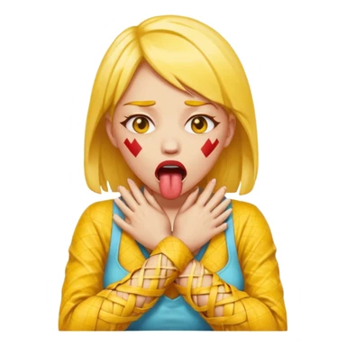 criss cross hands around throat choking self woman emoji tongue out yellow skin sticker