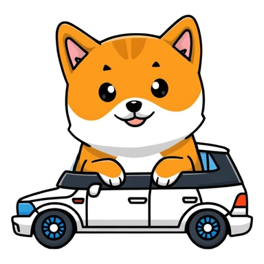 shiba inu sitting inside a BMW car sticker