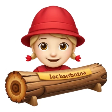 reate a small, clean and expressive emoji in the style of Discord emojis, featuring the Catalan ‘Cagatió’ (Tió de Nadal). The emoji should show a cute wooden log with a friendly smiling face, wearing the traditional red ‘barretina’ hat, with small simple legs sticker