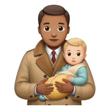 a mustache dad wearing vintage clothes with vintage coat holding his baby  sticker