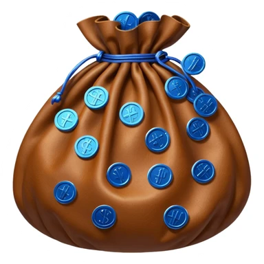 brown money bag with blue coins inside sticker