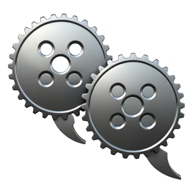 two overlapping speech bubbles, one with a gear sticker