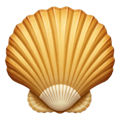 A madeleine pastry. Scalloped seashell shape with four to five vertical lines going in the same direction. Light golden brown. Scalloped edge. Cookie. Flat. Long. sticker
