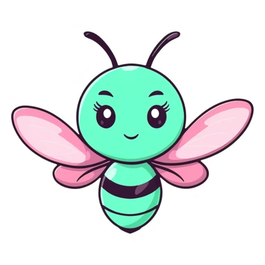 Glamorous mint green female bee with diamond-studded wings, rhinestone decorations, and glittery body sticker