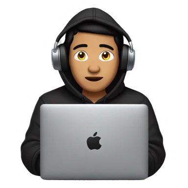 A Filipino Guy wear a black hoodie and ear pods with a Mac Book laptop in front of his face. sticker