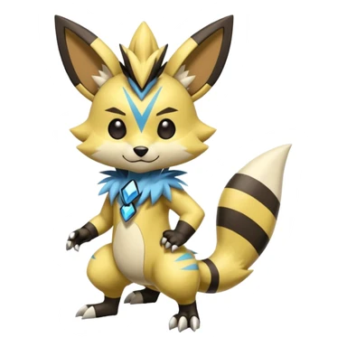 Modern anthropomorphic furry futuristic shiny colorful Zeraora-Minccino-Pichu-Obstagoon-fusion (full body) sticker