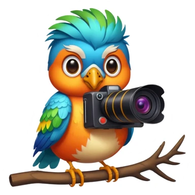 cool looking bird with a camera sticker
