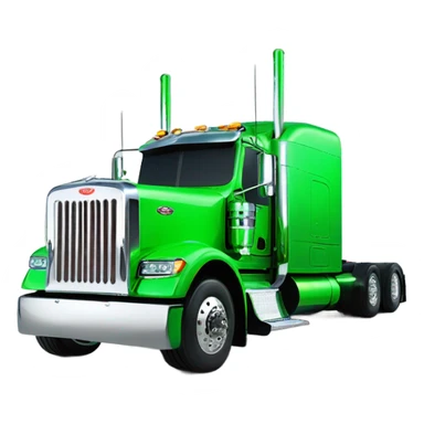 neon green peterbilt semi truck lowered on the ground with large chrome wheels and chrome smoke stacks sticker