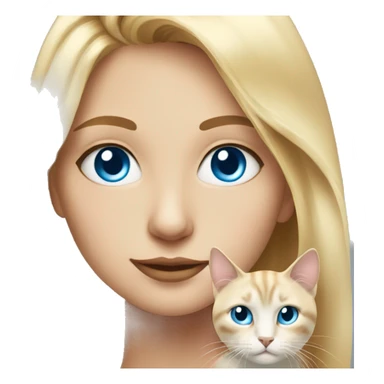 blonde girl with cat portrait the woman has blue eyes and the cat also has blue eyes sticker
