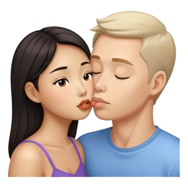 Asian girl kisses white guy sticker