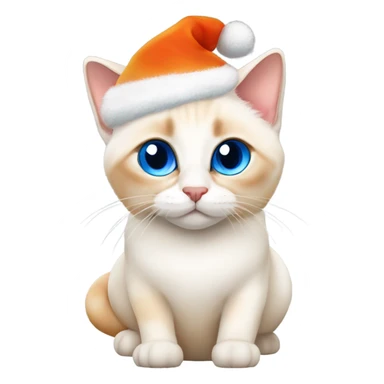 chubby flame point Siamese, white fur with orange accents and blue eyes wearing a red christmas hat  sticker