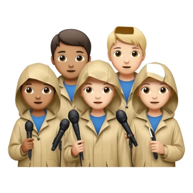 people with rain coat and microphone sticker