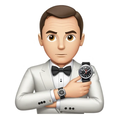 James Bond with spy gadget watch and bow tie sticker