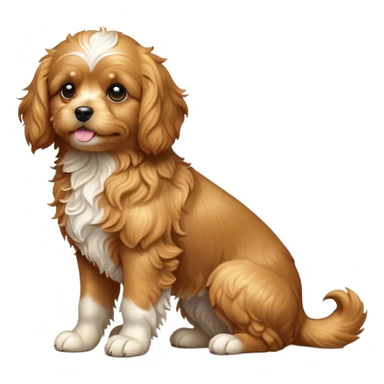 cinematic-[cavoodle dog]-realistic-full-body-sitting-emoji,-tail-resting-loosely-beside-its-paws,-head-tilted-dramatically,-wavy-[solid golden]-fur,-simplified-yet-realistic-focused-features,-highly-detailed,-glowing-with-an-almost-sarcastic-glow sticker