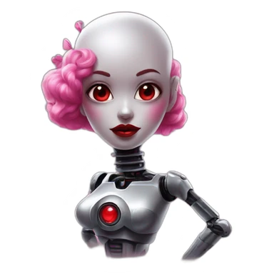 Robot speak with young woman with this style : gothic Pin-Up pink eyes and red mouth sticker