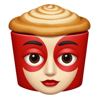 Una figura roja con cabeza cuadrada y cuerpo de rectángulos con cara con dos ojos negros como puntos y cejas preocupadas sin boca y que tenga como una especie de polvo café en la cabeza sticker