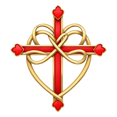 Two red  heart outlines  entwined with a simple gold cross  sticker