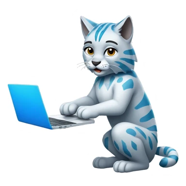 A blue lynx with a laptop sticker