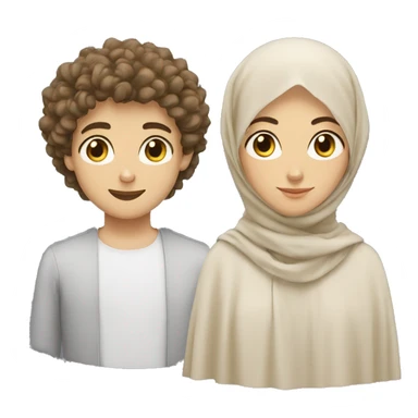 young white European guy with curly black hairs plus hijabi girl light skin  sticker