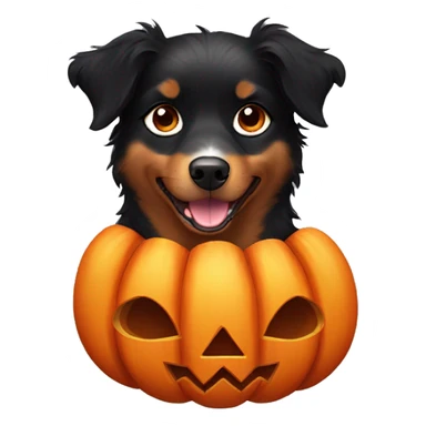 Small black australian shepherd dog in a pumpkin sticker