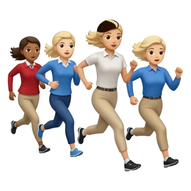 a female co-worker running and other co-workers chasing her -- the other co workers are tiny and in the distance and they are male and female sticker