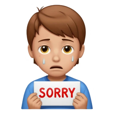 Boy with sign written sorry bhasha with crying emoji sticker