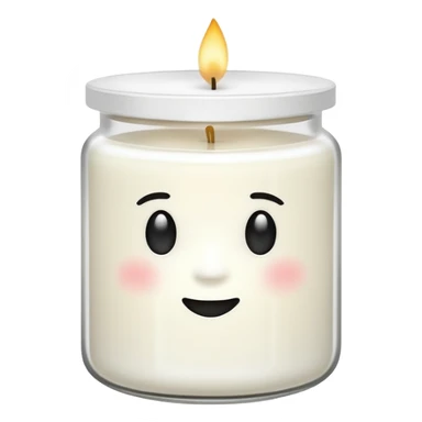 minimal flat emoji of a white scented candle in a glossy white glass jar with the write “cotton”, soft warm glow, clean vector style, elegant and modern, transparent background lux style sticker
