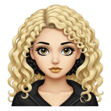 split dye leftside blonde rightside black hair, baddie, pretty makeup, black eyeliner, long and curly hair sticker