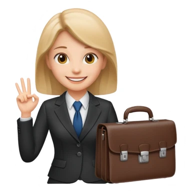 businesswoman sales rep, suit, holding a briefcase, smiling emoji sticker