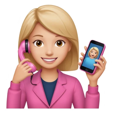 pink video call between one person holding the phone with a person on the phone screen sticker