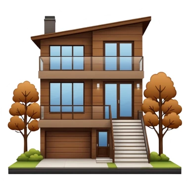Make me a modern house with two floors, with big windows and brown wood panel on the outside sticker