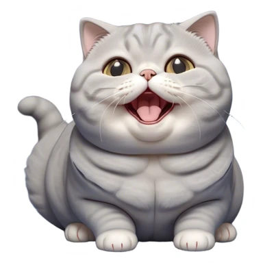 Cinematic Cute Chubby Grey Scottish Fold Cat Portrait Emoji, Head tilted playfully and yawning, round and plump body with sleek soft grey fur and subtle blue undertones, adorable folded ears, Simplified yet adorable features, highly detailed, glowing with a warm, friendly glow, high shine, curious yet calm, stylized with a touch of whimsy, bright and endearing, soft glowing outline, capturing the essence of a mischievous yet loving and lazy kitty with those signature folded ears, so cute it feels like it could stretch out of the screen and cuddle! sticker