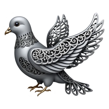 Black and silver filigree dove, 3D, extremely detailed design should face to the right side turned 180 degrees sticker