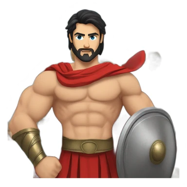The Spartan Leonidas. Muscly physique. Wearing a red cape. Masculine. Black hair. Blue eyes. No beard. sticker